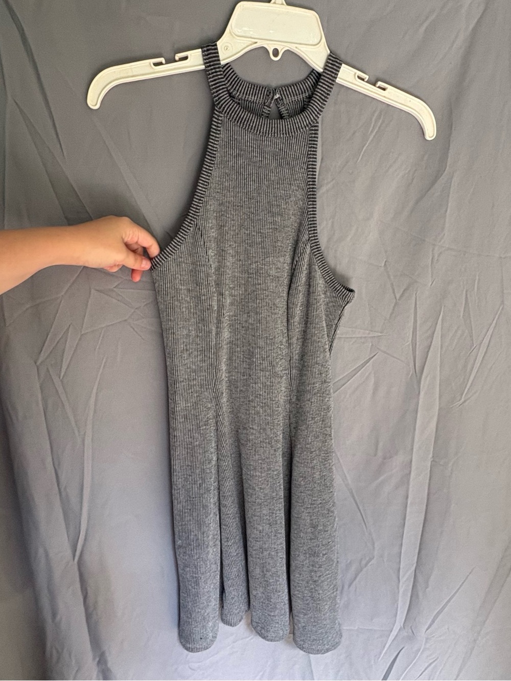 Hollister Black and White Striped Micro-Ribbed Halter Mini Skater Dress